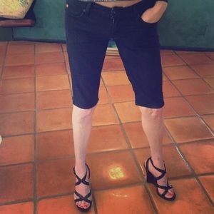 Hudson dark wash, long jean short.
